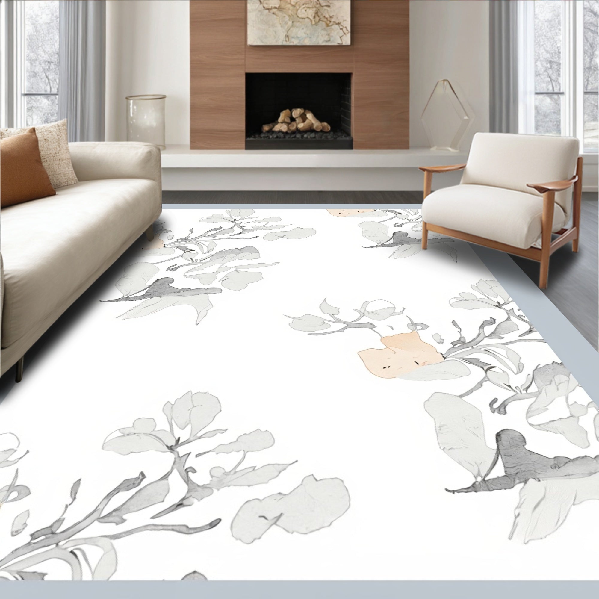 Soft Blossom Sketch Pattern Rug