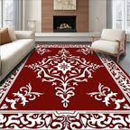 Red White Elaborate Floral Border Design Rug