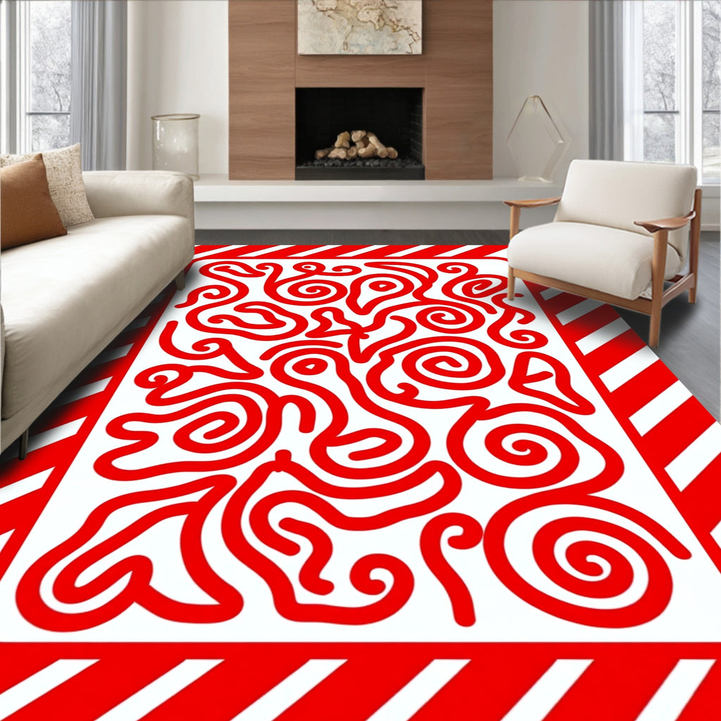 Dynamic Red Intertwined Lines Rug