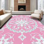 Pink White Intricate Floral Medallion Rug