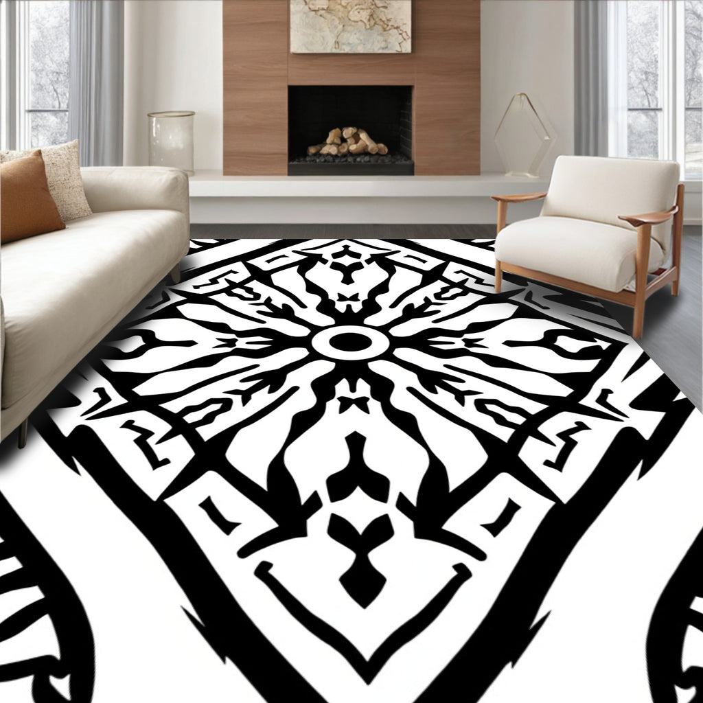 Black White Abstract Geometric Rug
