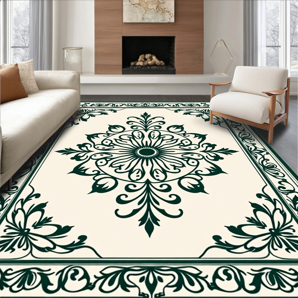 Elaborate Floral Medallion Border Design Rug
