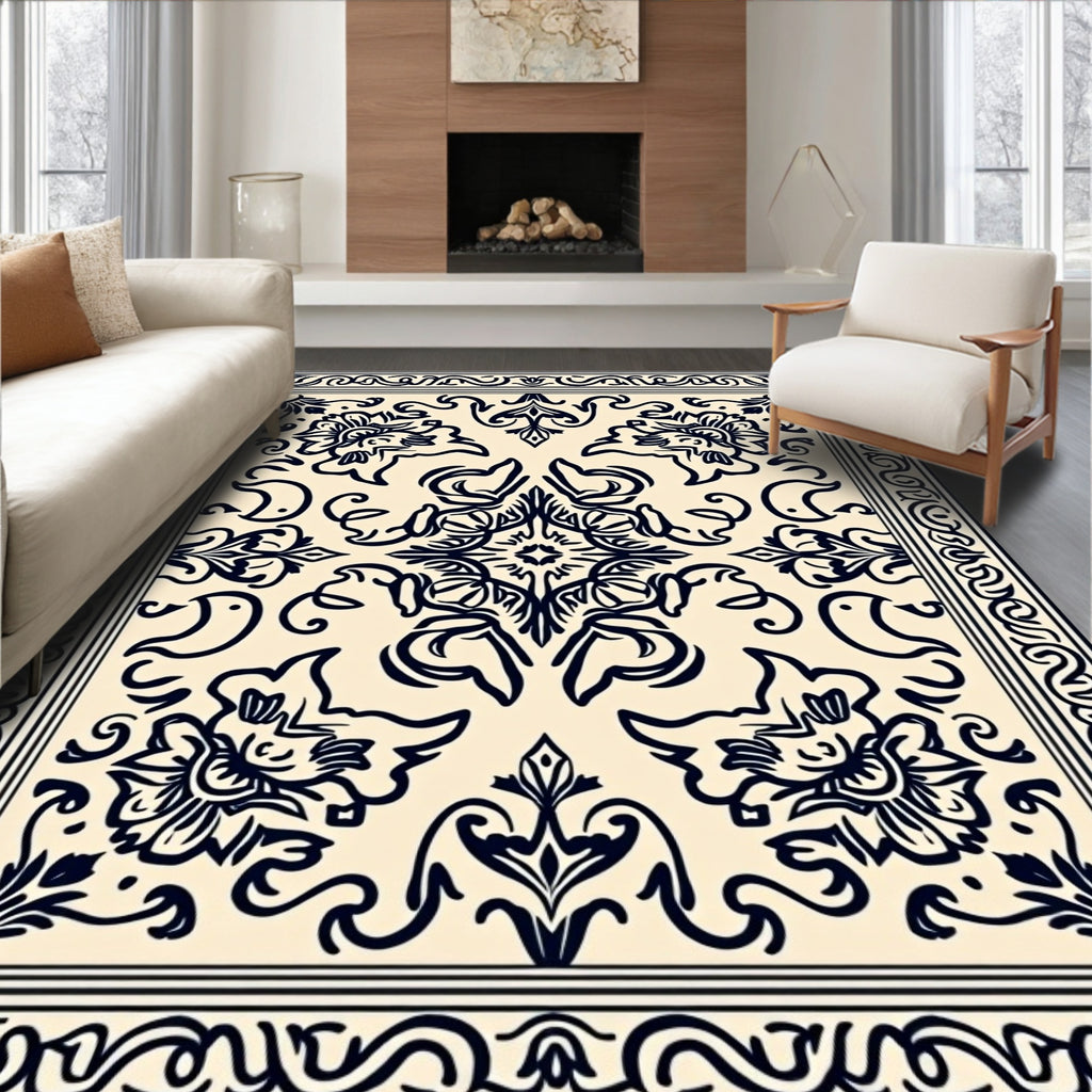 Classic Floral Scroll Border Pattern Rug