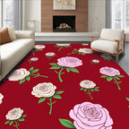 Red Floral Rose Pattern Rug