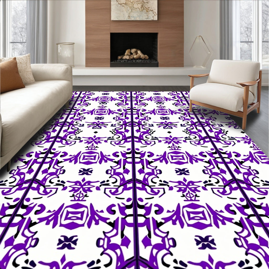 Intricate Purple Floral Stripe Pattern Rug