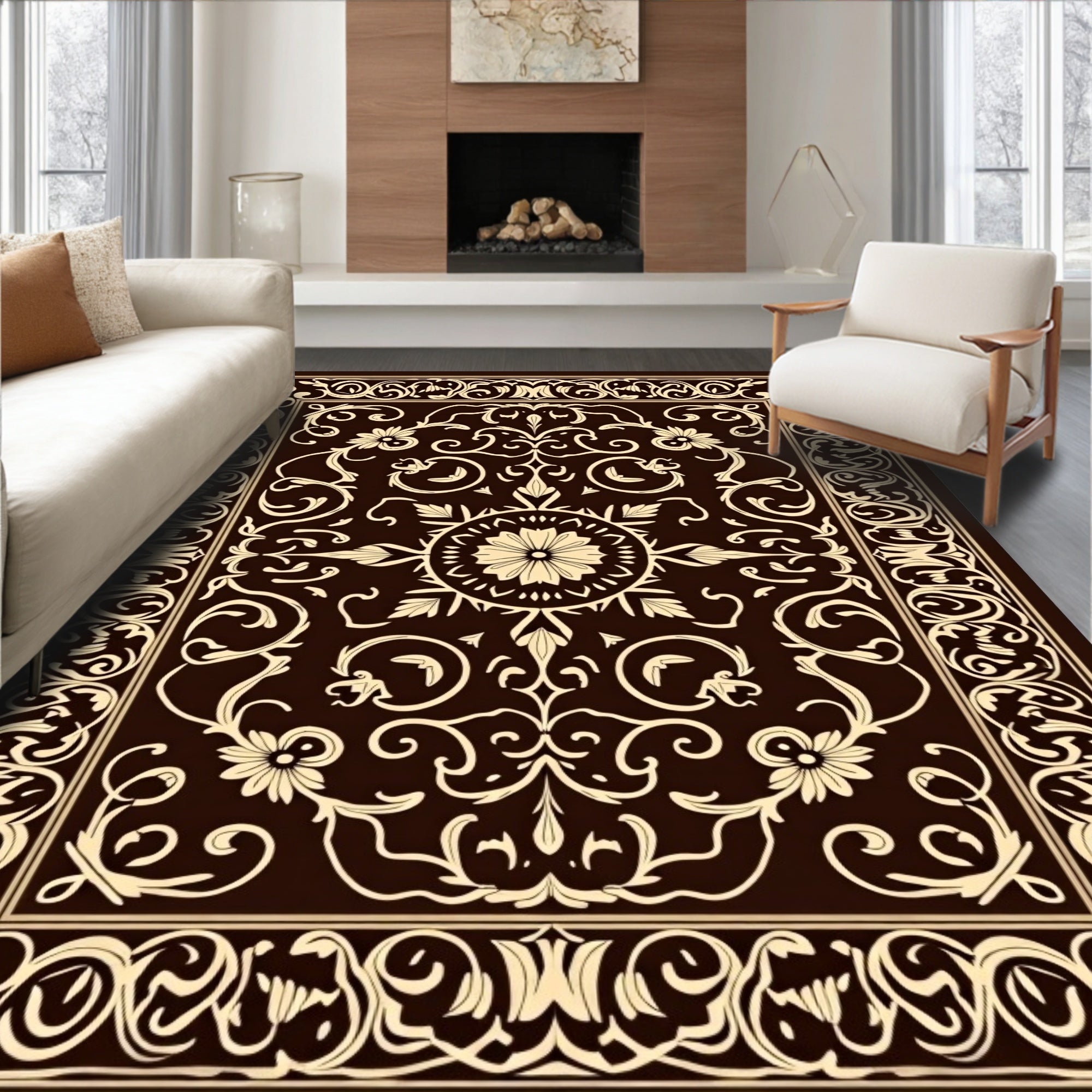 Elegant Floral Scroll Pattern Rug
