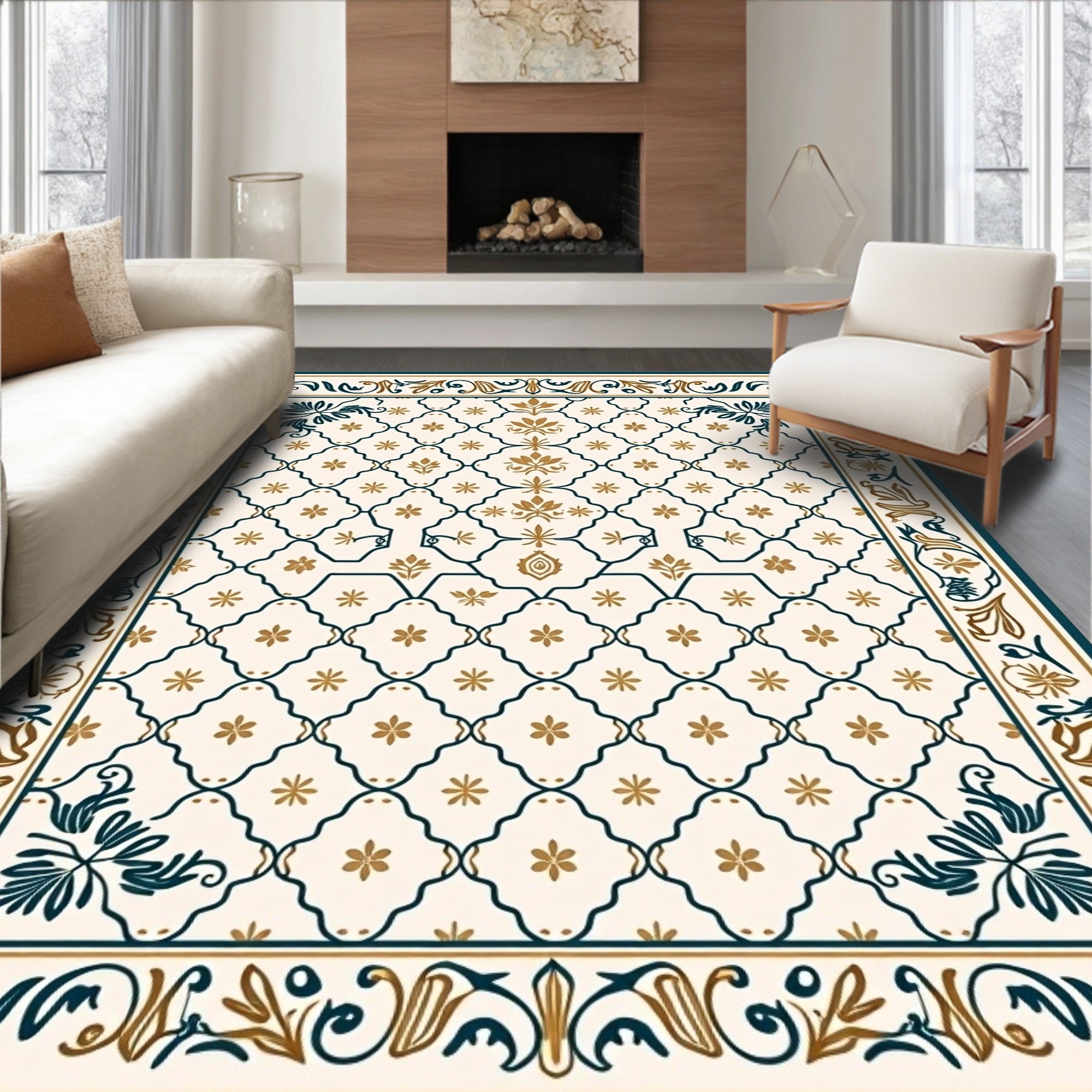 Ornate Lattice Flower Pattern Rug