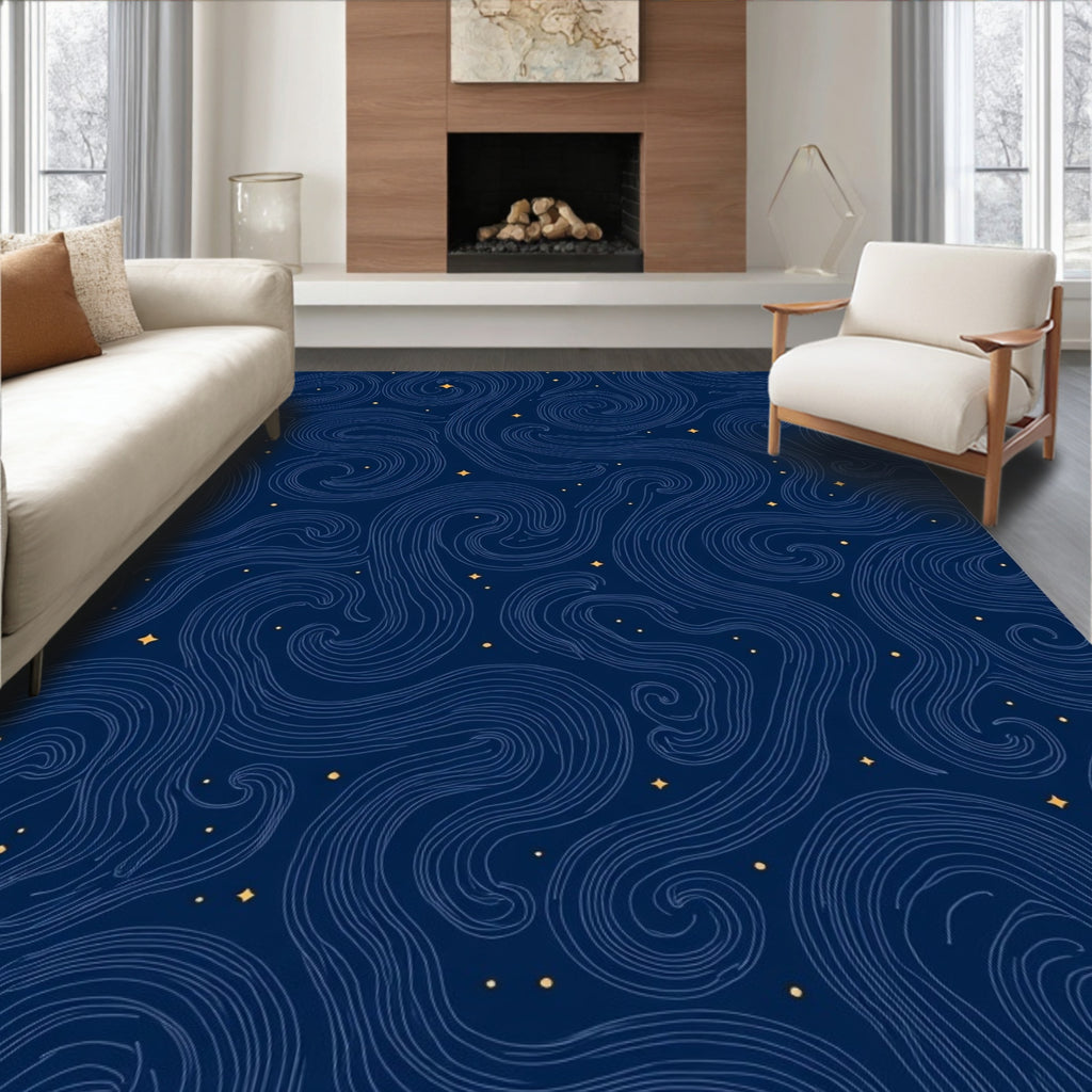 Celestial Swirls Abstract Star Pattern Rug