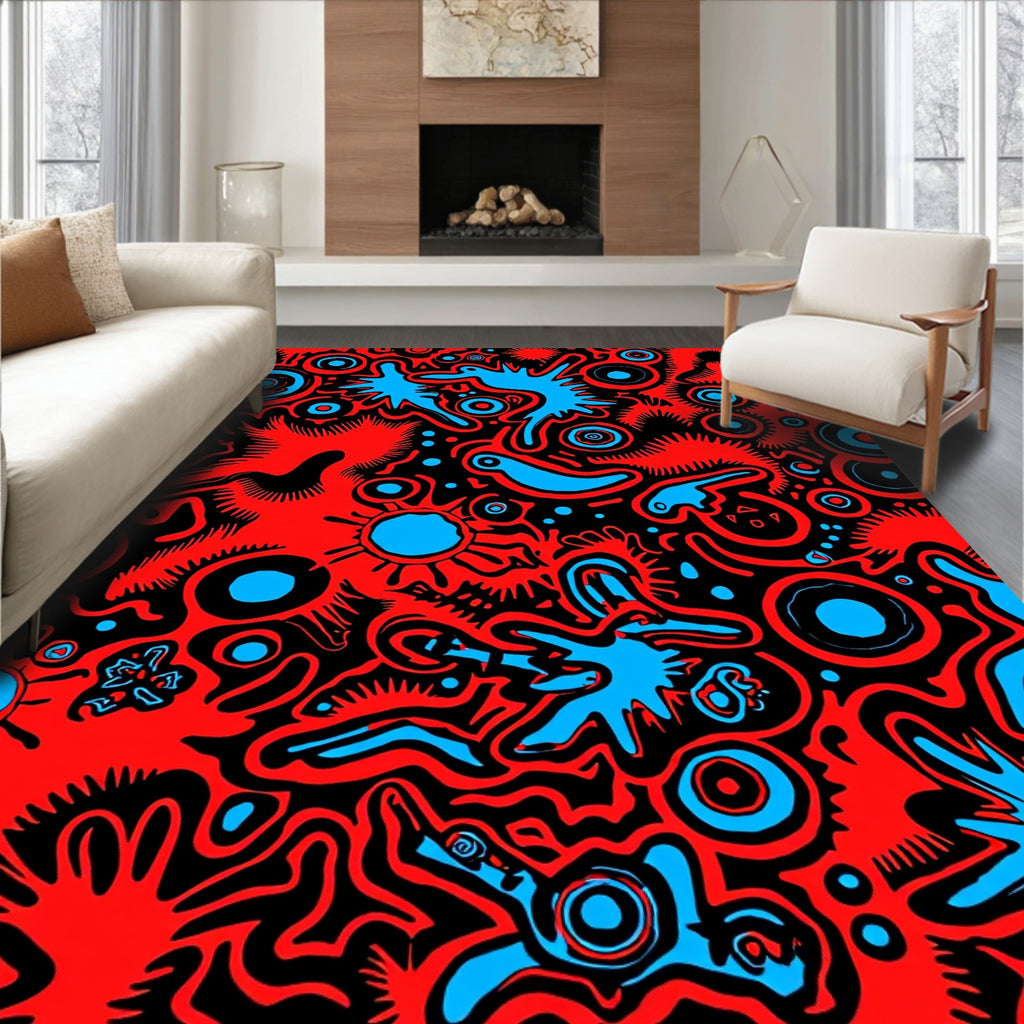 Abstract Red Blue Blobs Pattern Rug