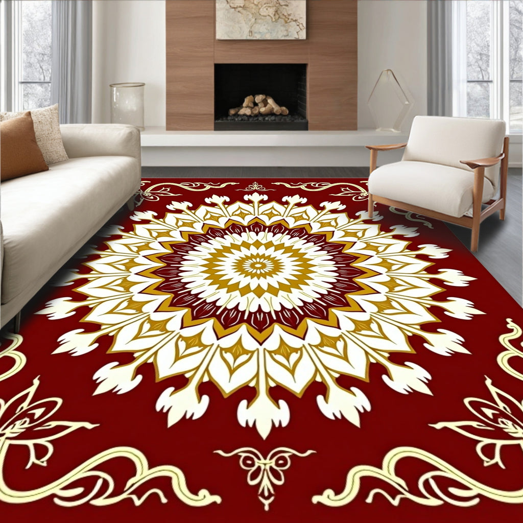 Red Floral Medallion Pattern Rug