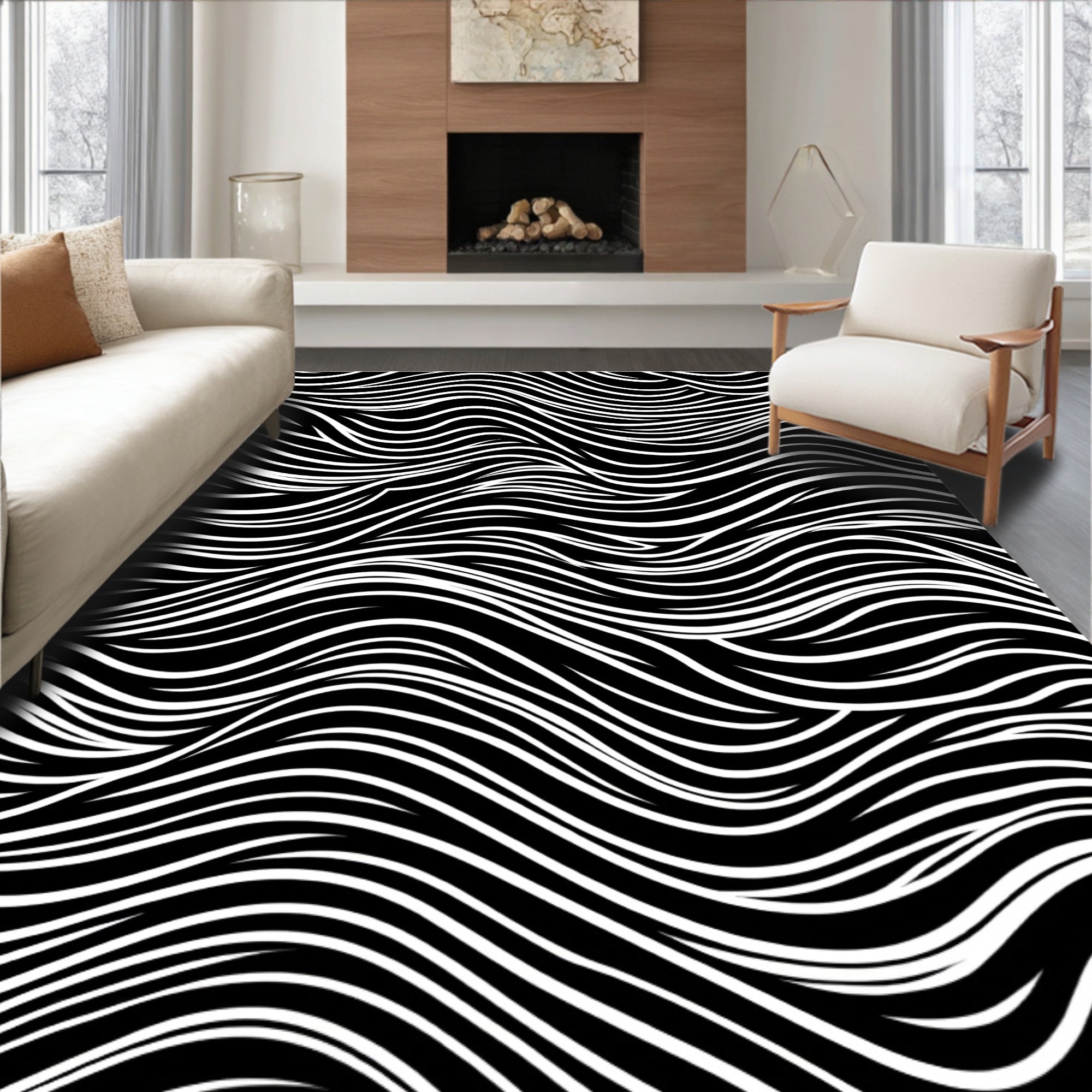 Striped Wave Pattern Accent Rug