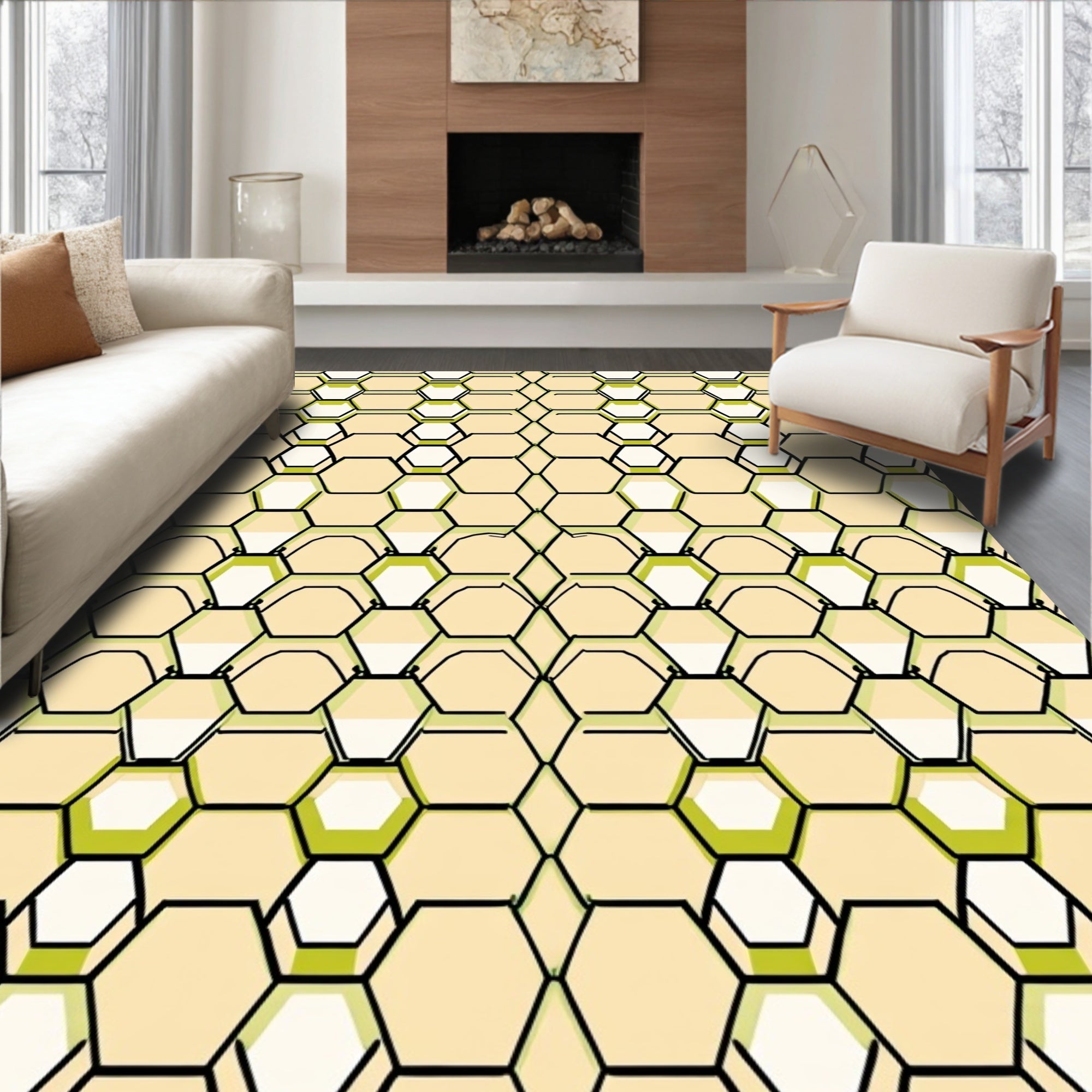 Golden Honeycomb Pattern Rug