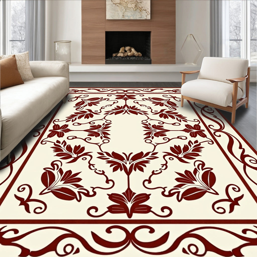 Classic Floral Border With Swirls Design Rug