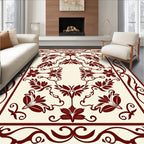 Classic Floral Border With Swirls Design Rug