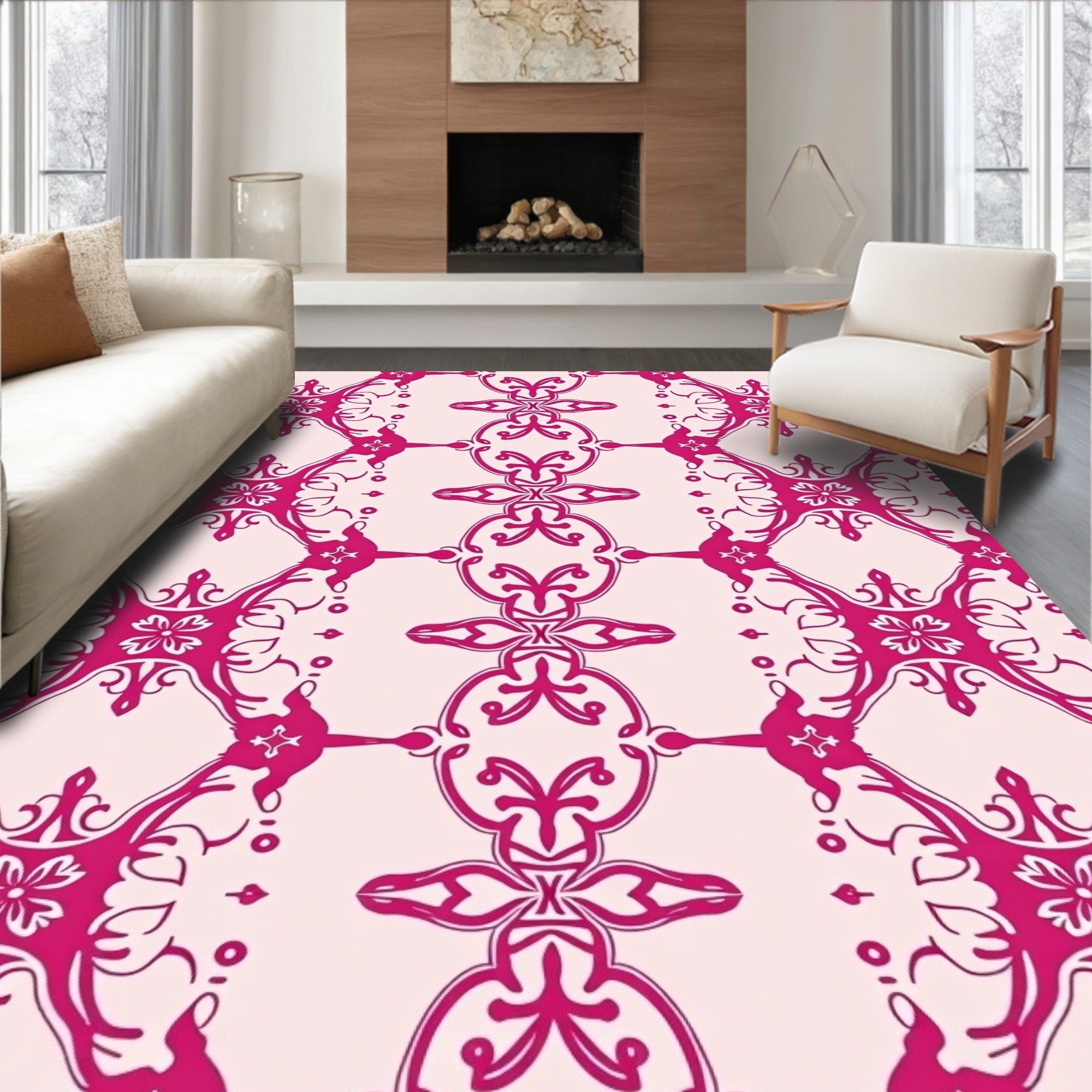 Ornate Scrollwork And Floral Pattern Rug