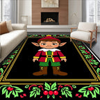 Festive Elf Holly Christmas Border Rug