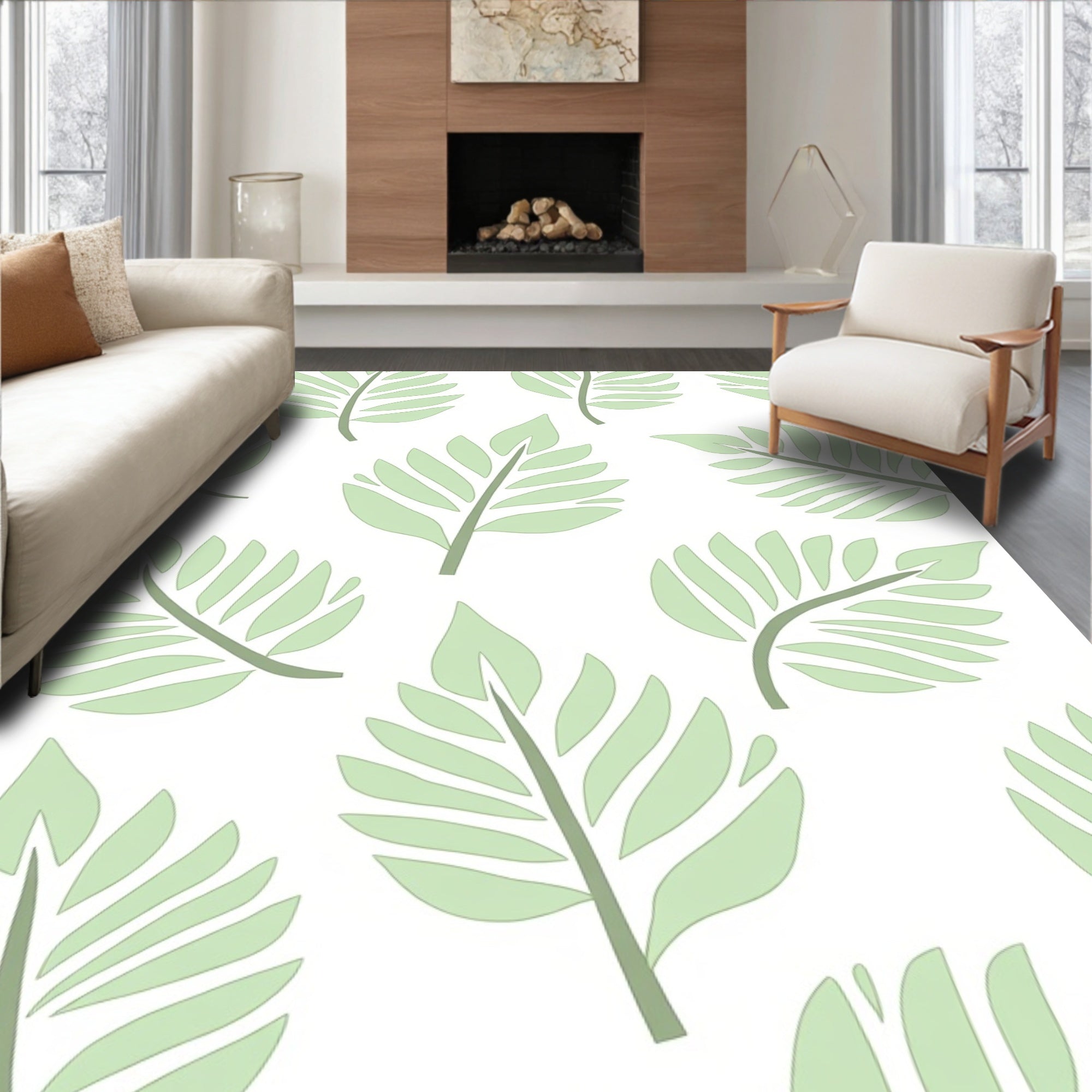 Light Green Leaf Pattern Rug