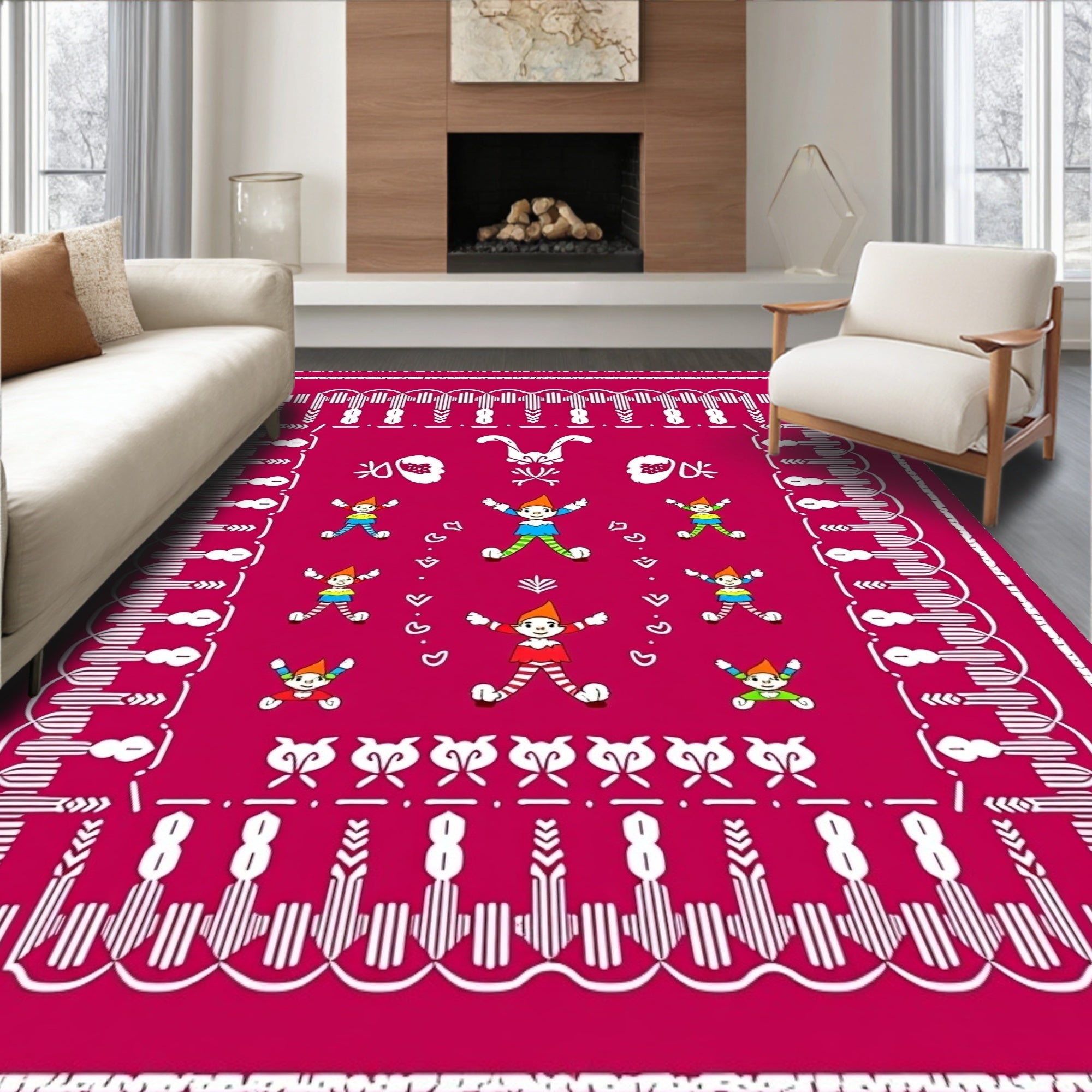 Festive Red Gnomes Repeating Border Art Rug