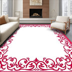 Elegant Swirl Floral Red Border Design Rug