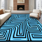 Abstract Blue Maze Line Art Rug