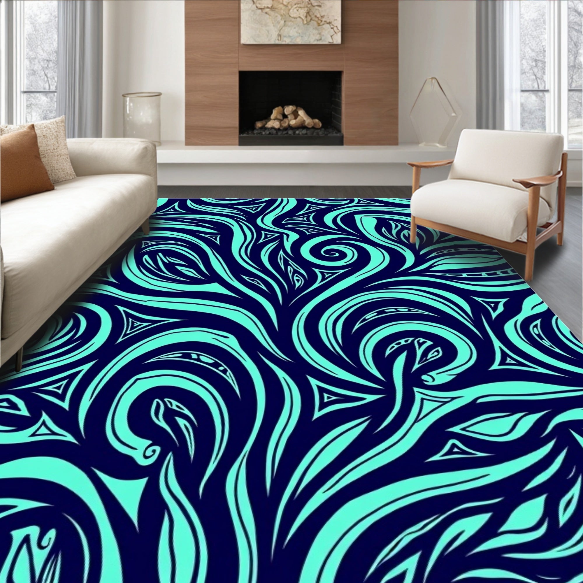 Abstract Swirls And Triangles Design Rug