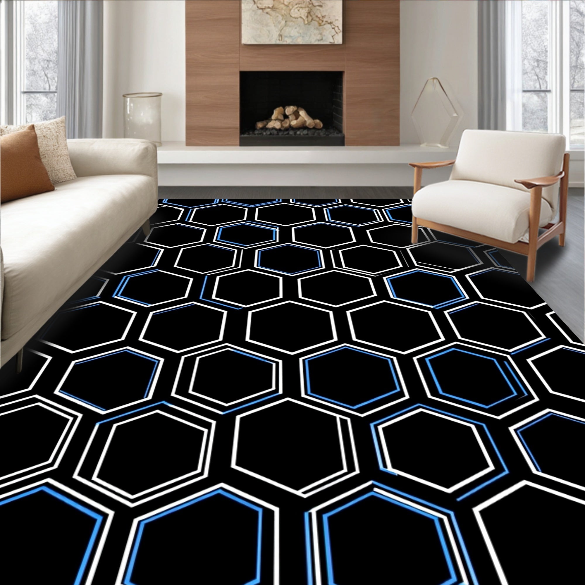 Modern Hexagonal Pattern Rug