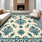 Classic Teal Cream Damask Pattern Rug