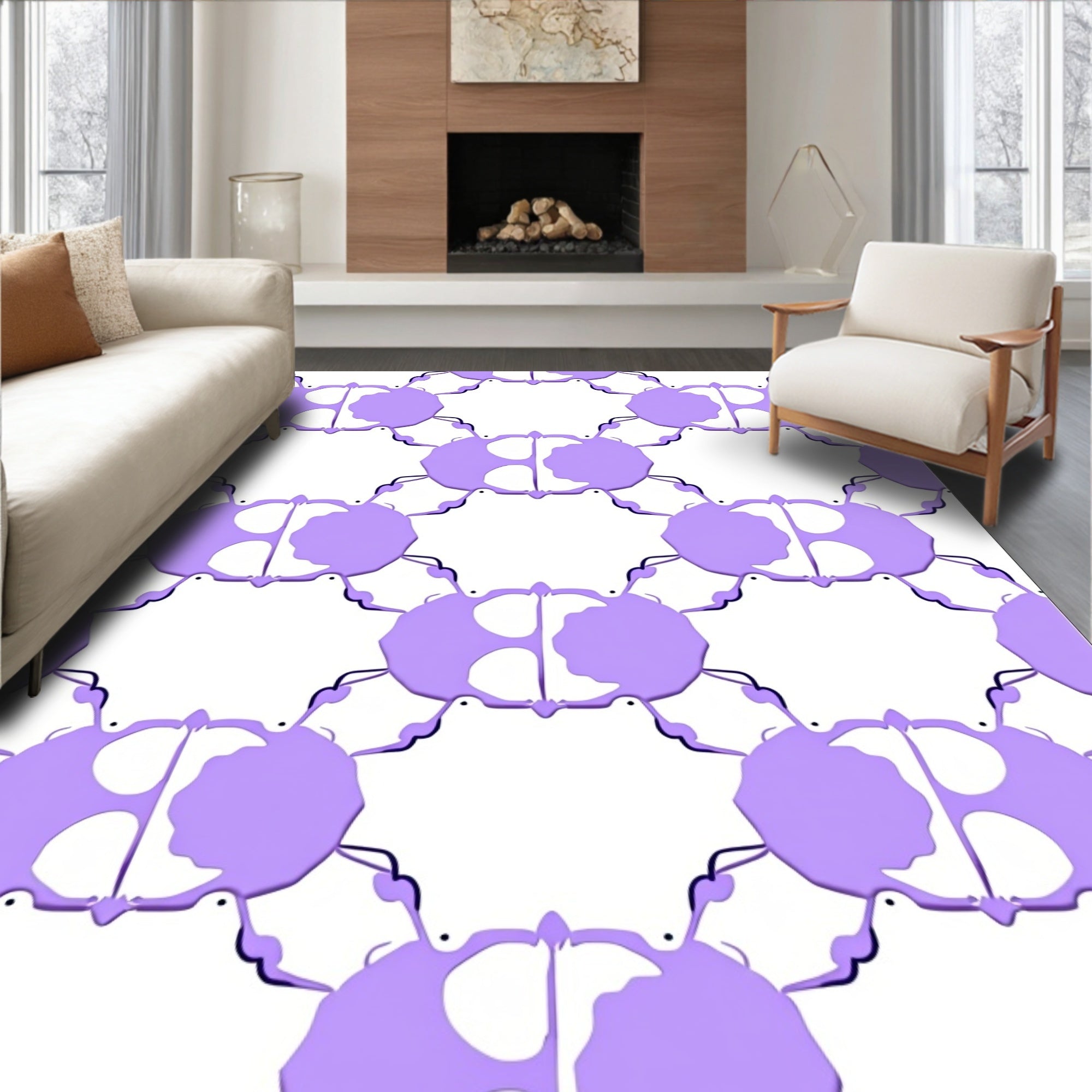 Abstract Hexagonal Lavender Design Rug