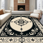 Classic Black Ivory Floral Scroll Rug