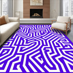 Blue White Maze Like Geometric Pattern Rug