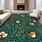 Forest Animals Golden Foliage Pattern Rug