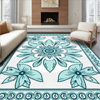 Teal Floral Mandala Border Design Rug