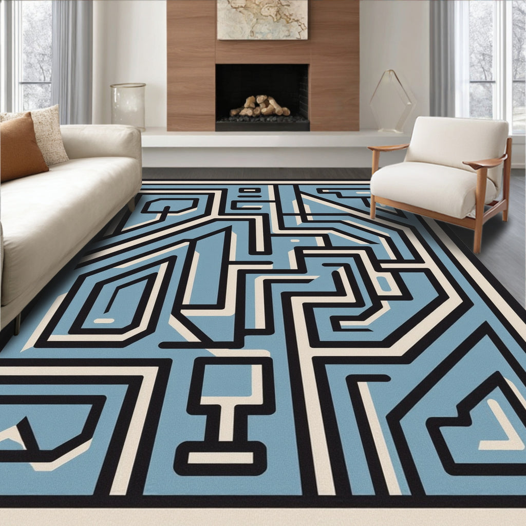 Geometric Maze Pattern Graphic Design Rug