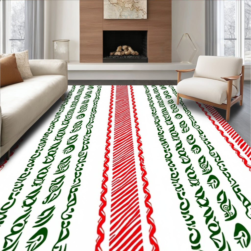 Striped Red Green Vertical Bands Rug