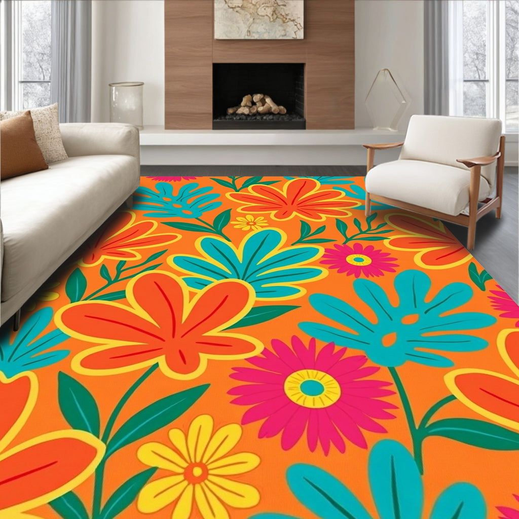 Vibrant Tropical Floral Pattern Rug