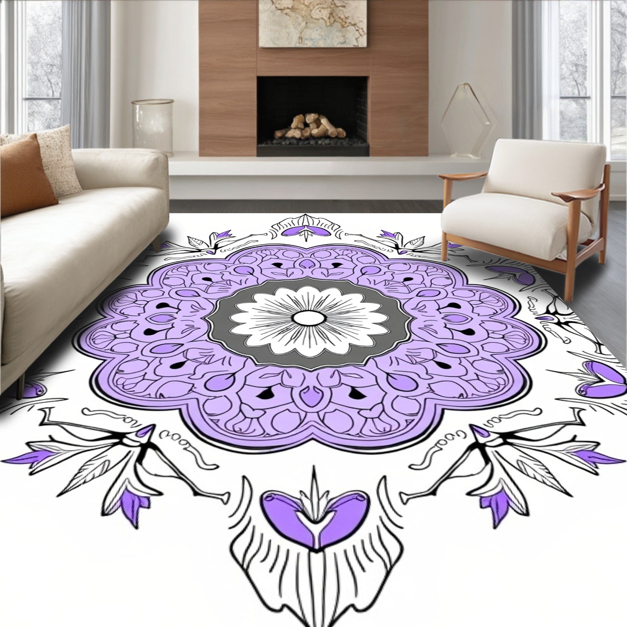 Lavender Floral Mandala Pattern Design Rug