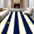 Navy White Gold Stripe Starfish Pattern Rug