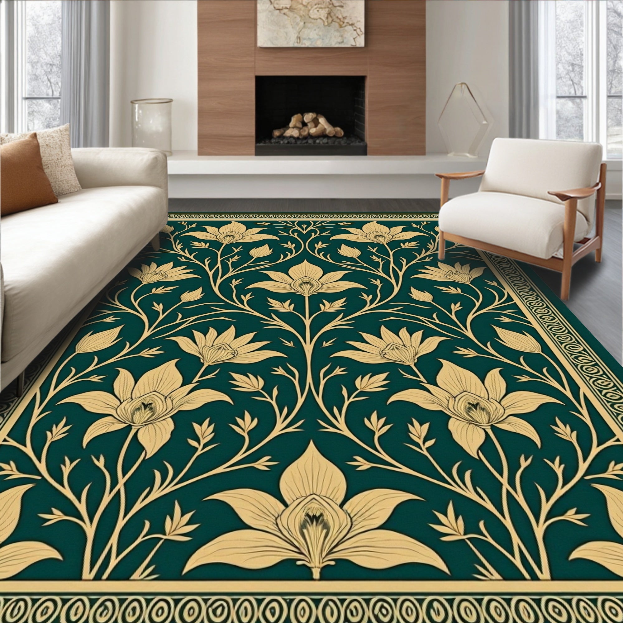 Ornate Floral Vine Pattern Rug