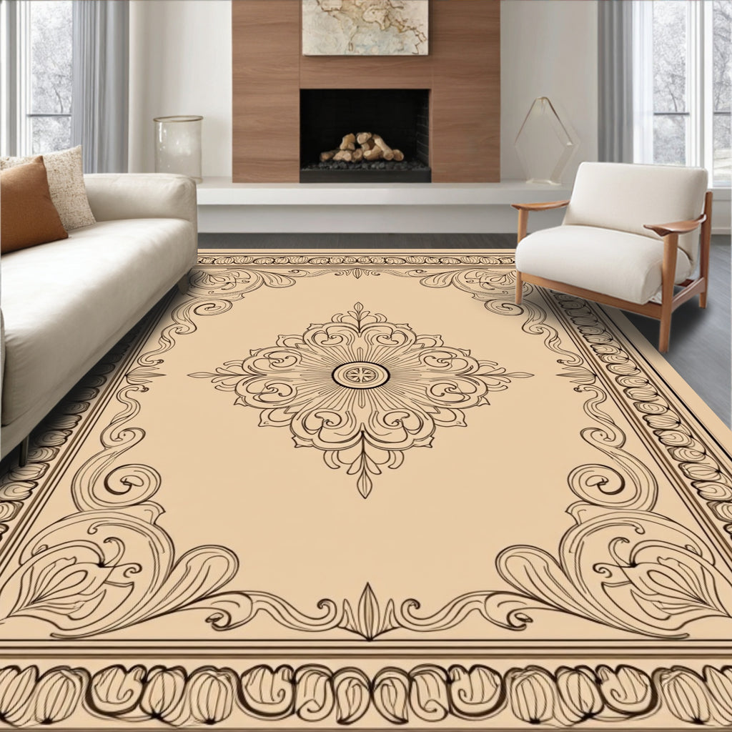 Elegant Floral Medallion Intricate Frame Rug