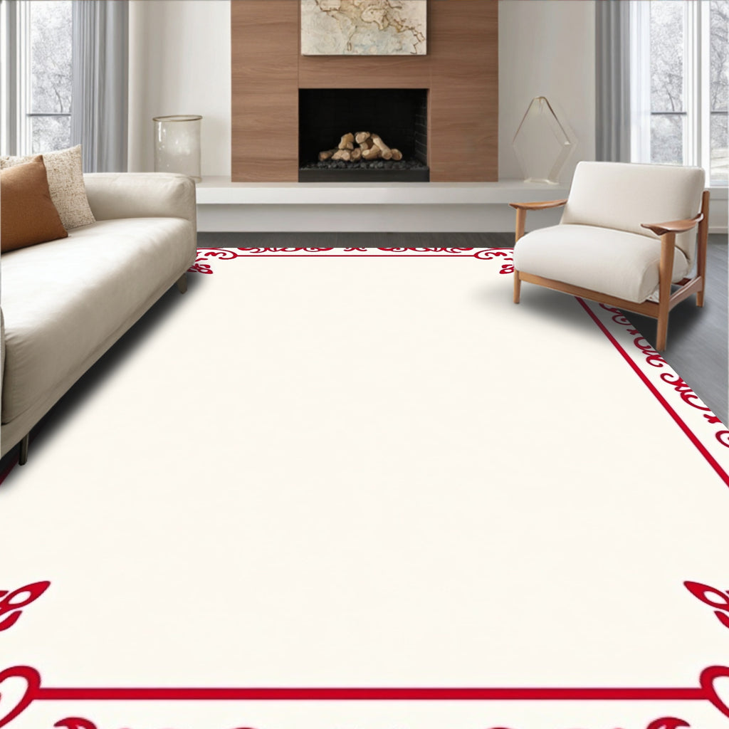 Red Ornate Floral Border Rug