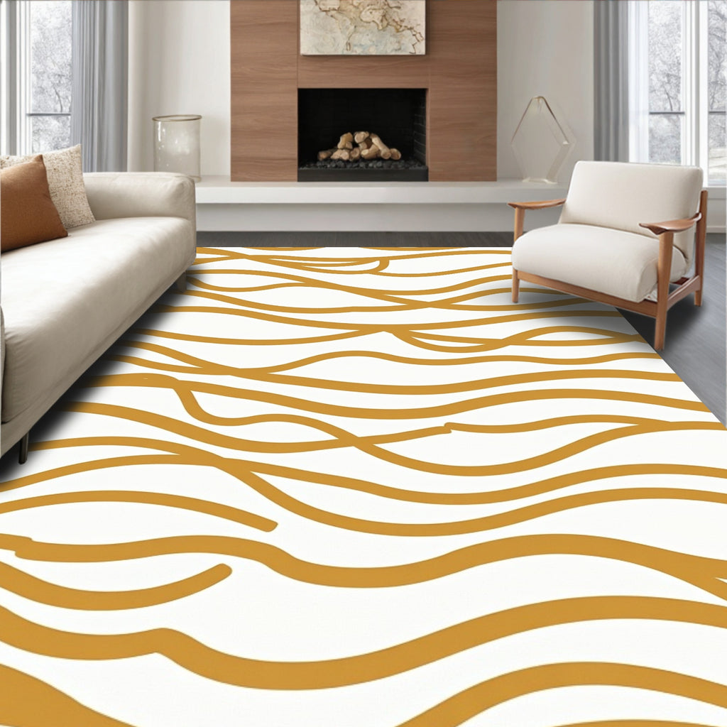 Golden Wavy Abstract Lines Rug