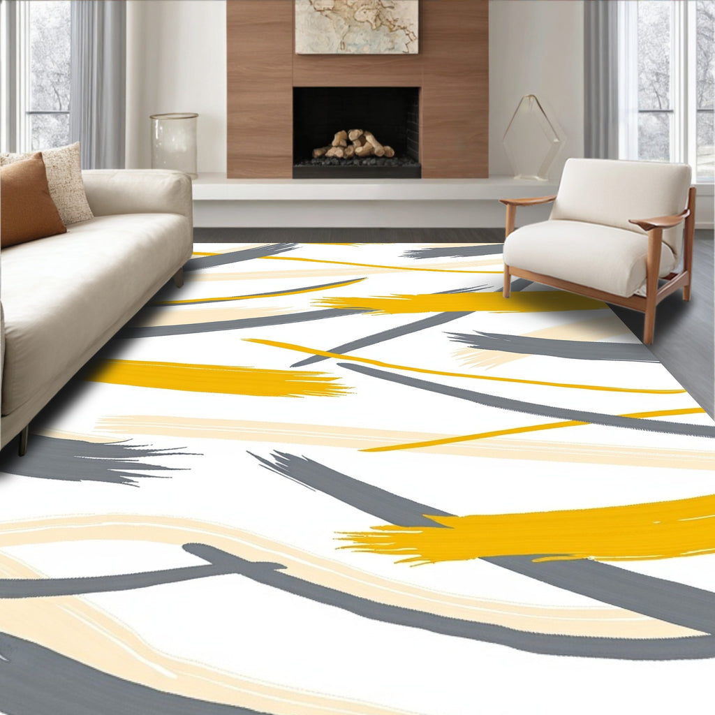 Abstract Yellow Gray Swirls Rug