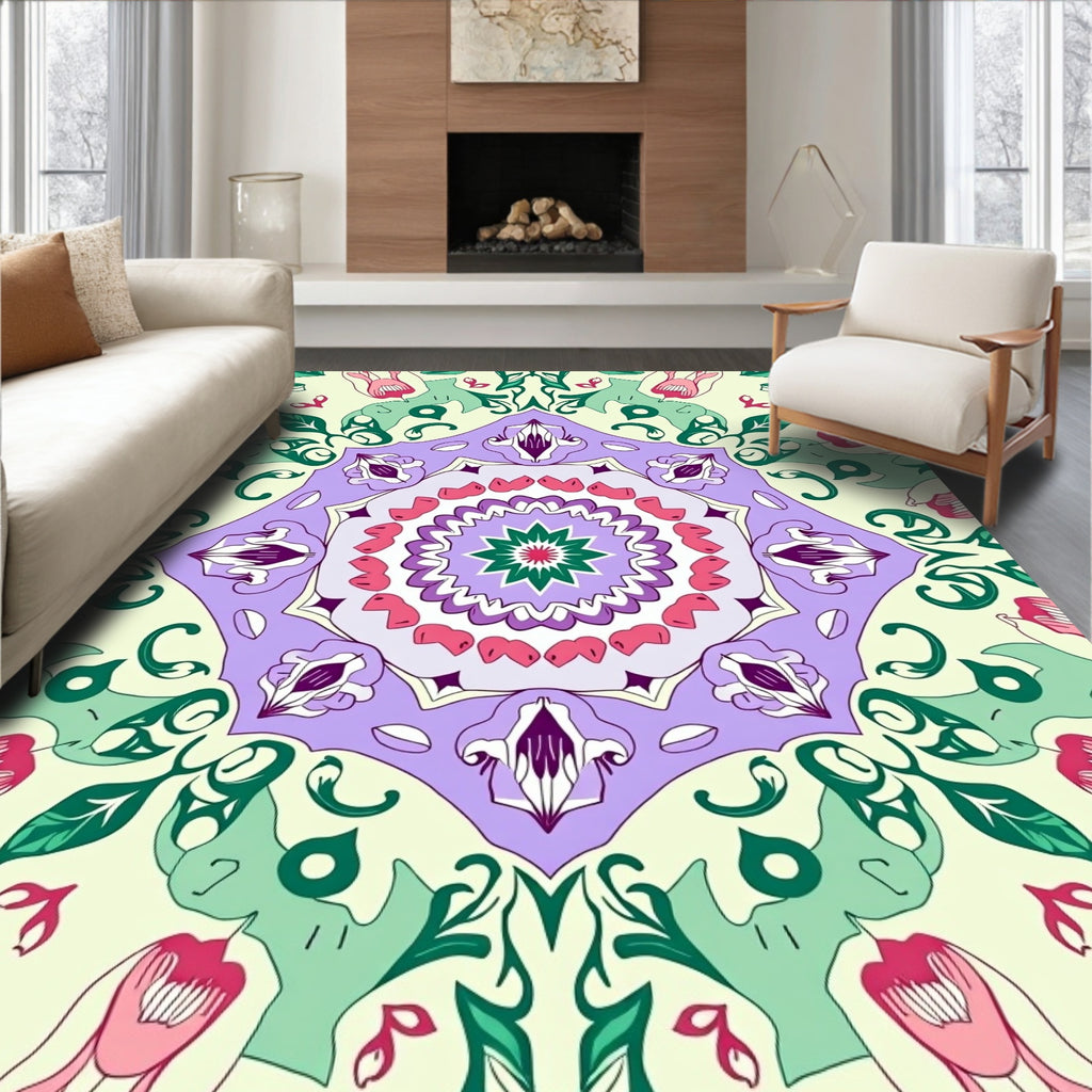 Pastel Floral Mandala Pattern Rug