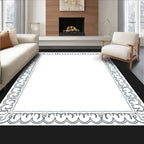 Ornate Gray Scrollwork Frame Rug