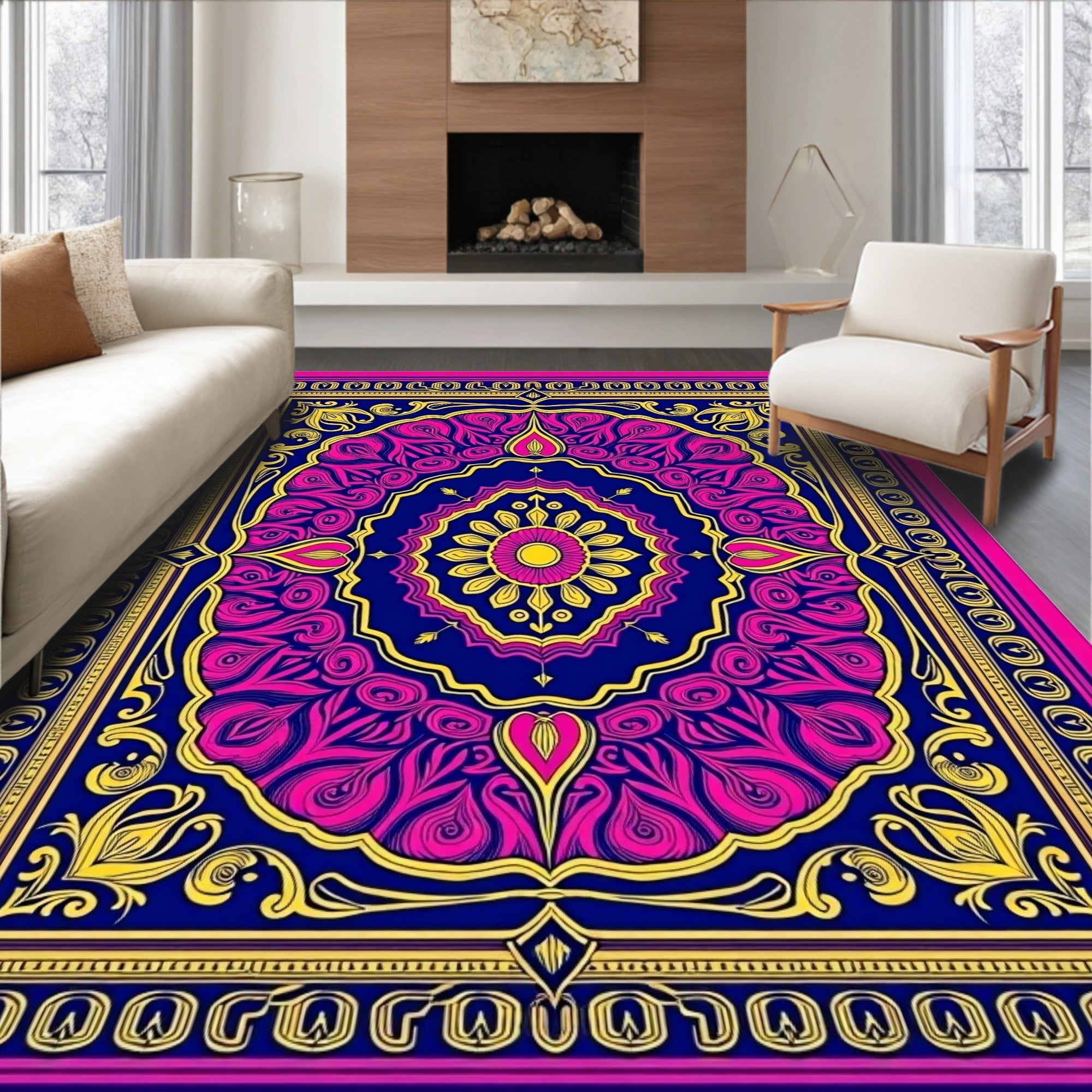 Vibrant Floral Swirls Mandala Rug
