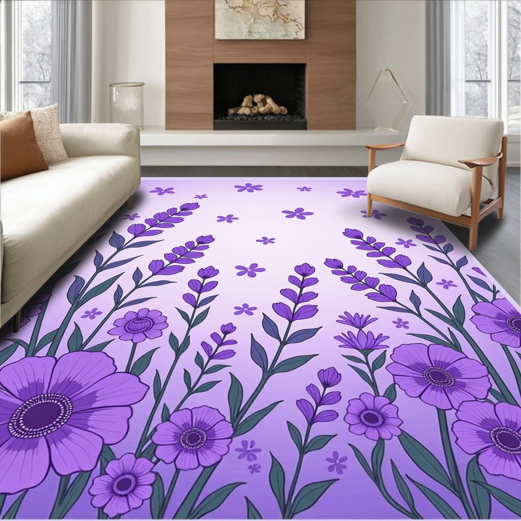 Lavender Floral Pattern Rug