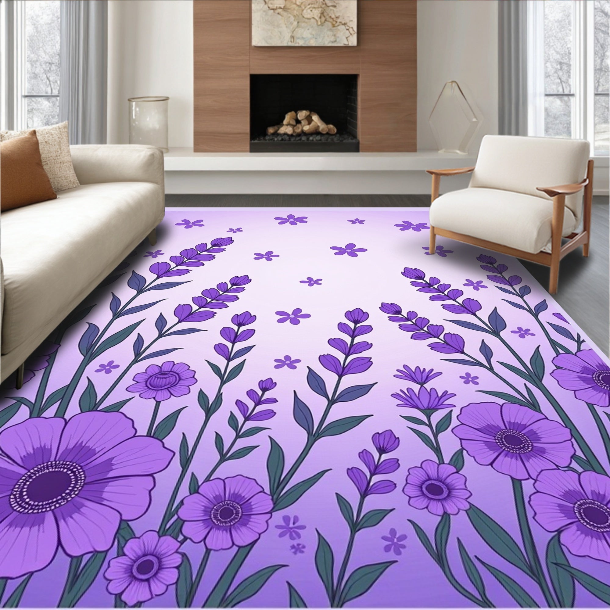 Lavender Floral Pattern Rug