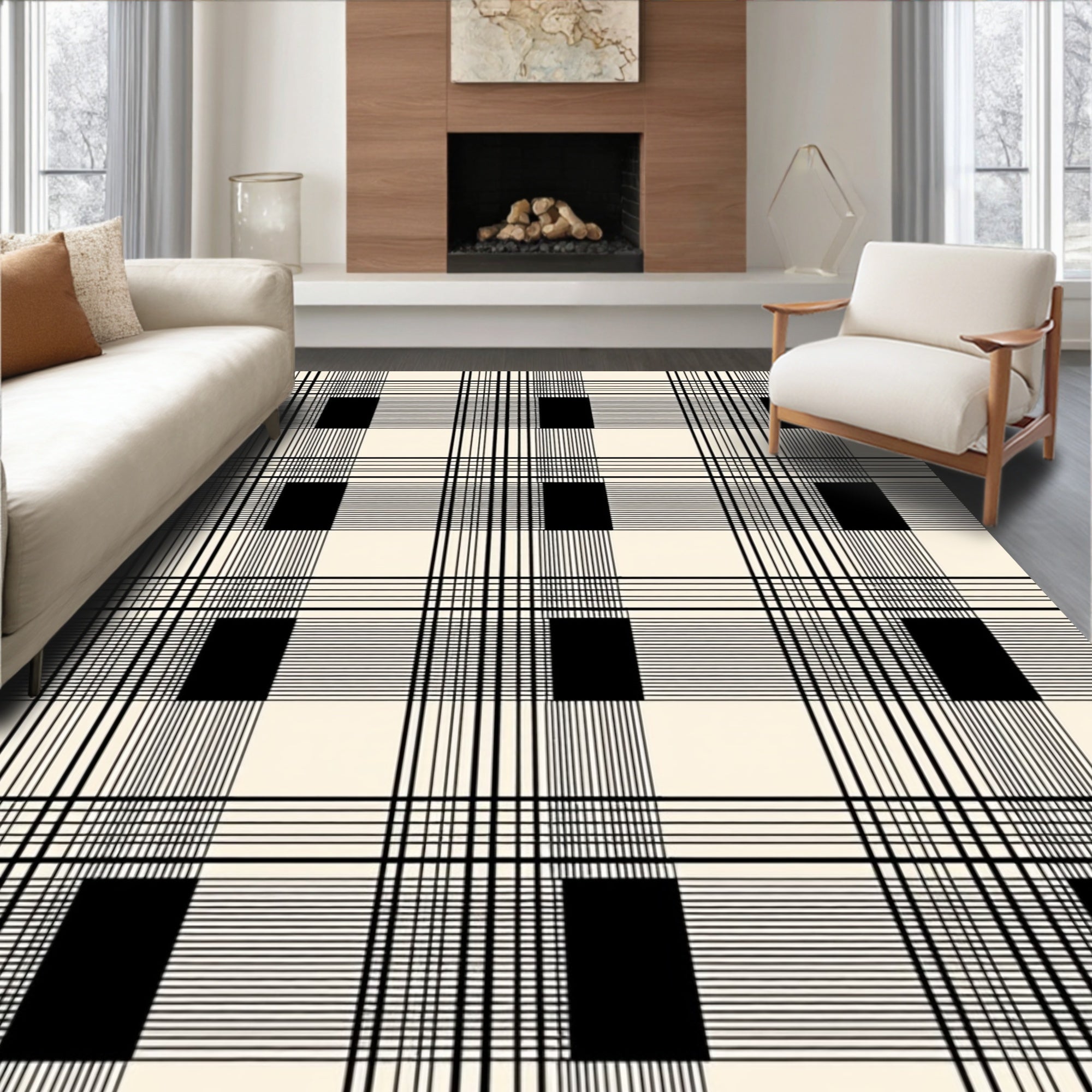 Bold Lines Squares Plaid Design Rug