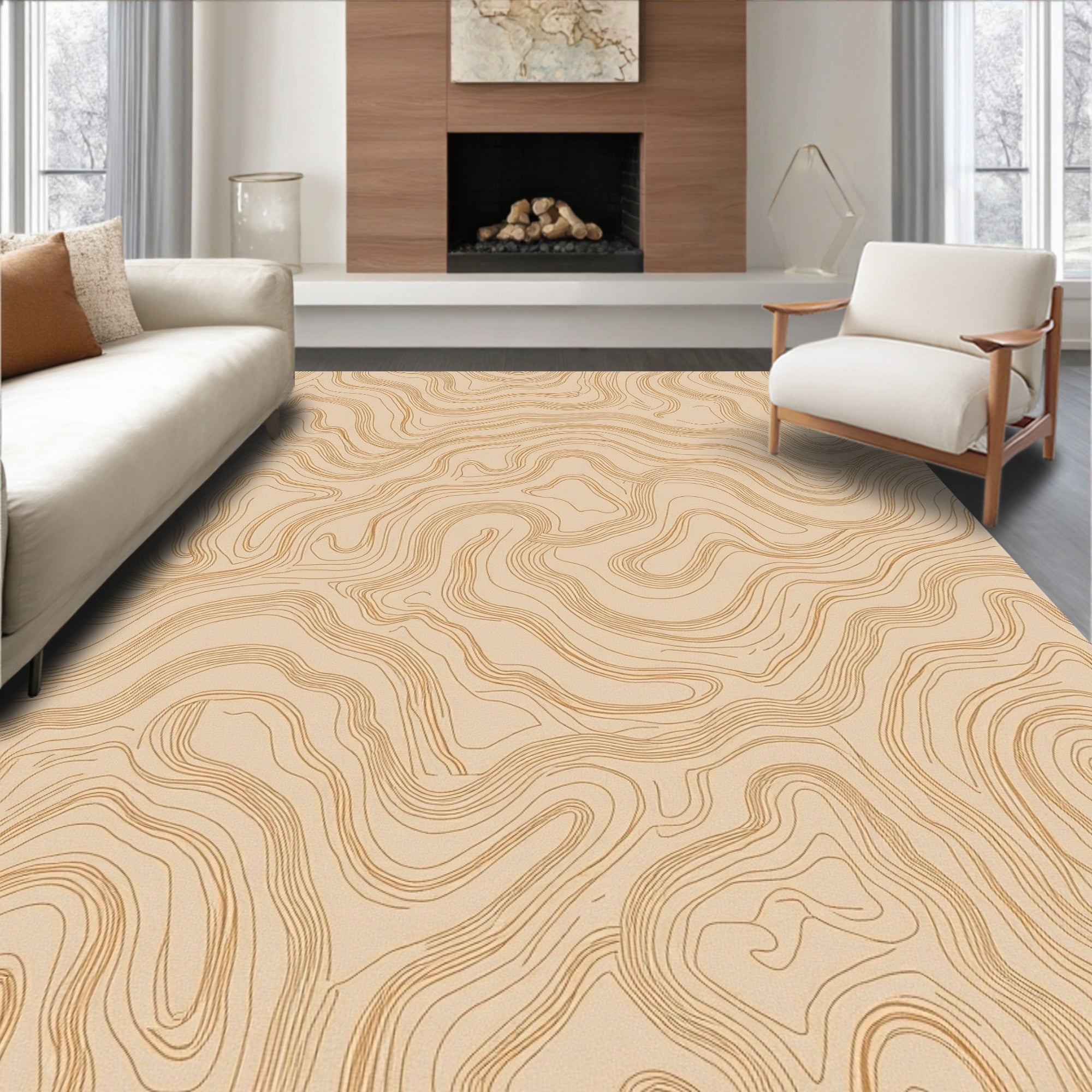 Desert Topographic Contour Lines Pattern Rug