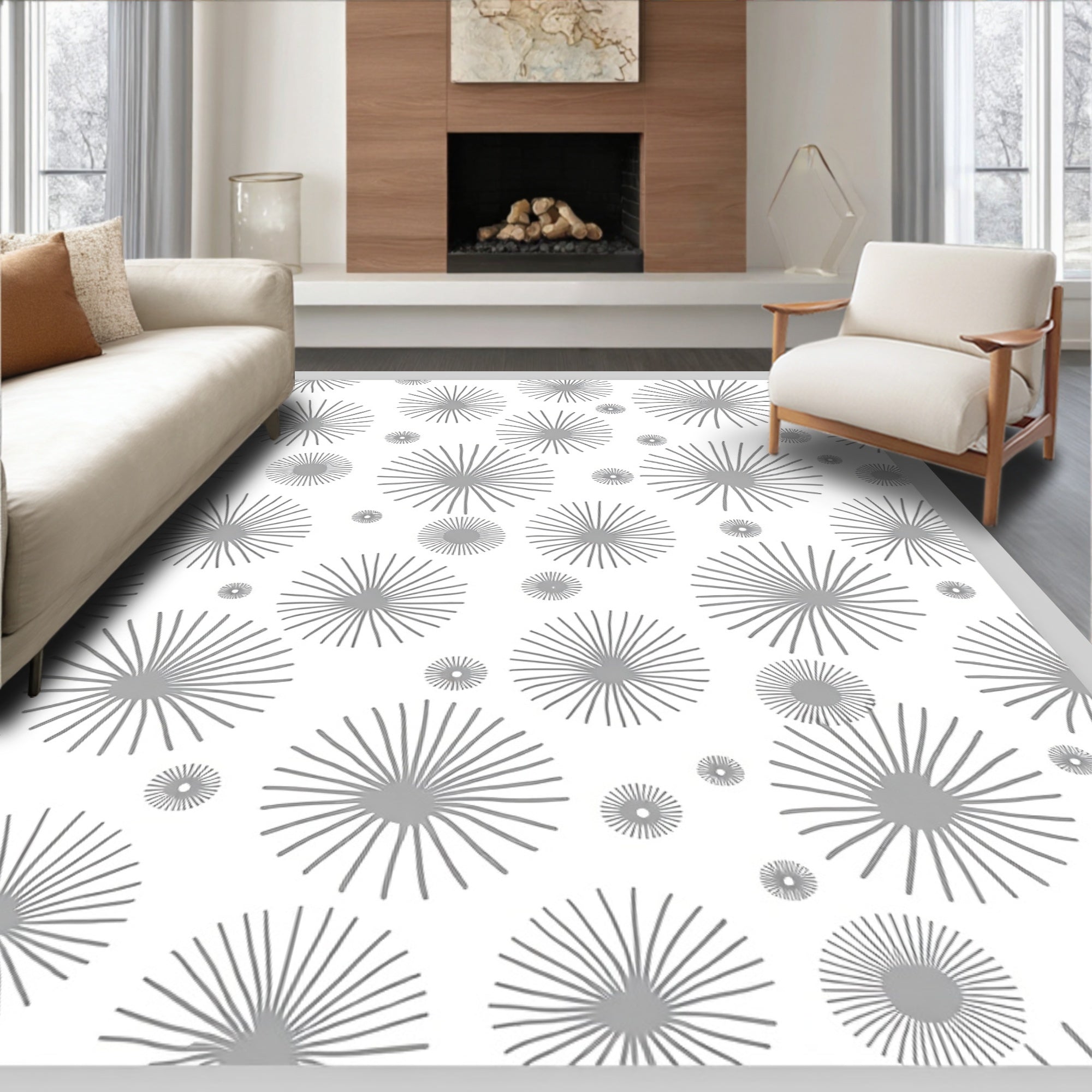 Radiating Starburst Gray Pattern Rug